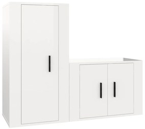 Set di mobili porta tv 2 pz bianco lucido in legno multistrato