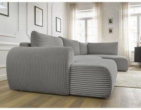 Divano angolare in grigio scuro allungabile (con penisola a sinistra/a forma di "U") con rivestimento in velluto a coste Lucien – Bobochic Paris