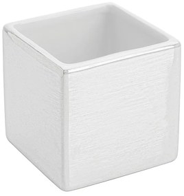 Portaspazzolino in Ceramica Lucida Bianco a Forma di Cubo