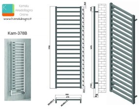 Kamalu - termoarredo bagno 1700x500m nero opaco modello kam-378n