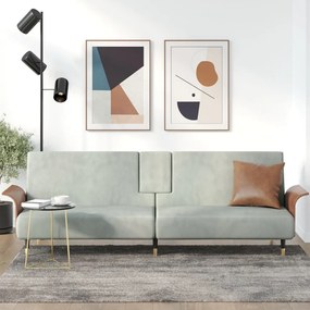 Divano Letto Con Portabicchieri İn Velluto Grigio Chiaro /