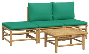 Set salotto da giardino 4pz con cuscini verdi bambù