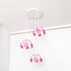 Lampadario a sospensione per bambini STARS 3xE27/15W/230V rosa/bianco