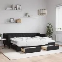 Divano Letto Estraibile con Cassetti Nero 80x200 cm in Tessuto 3197459