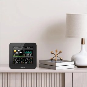 Sencor - Stazione meteo con display LCD a colori e sveglia 3xAAA + 2x AA nero