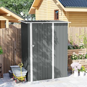 Capanno Porta Attrezzi 142x86x189 cm con Tetto Inclinato e Porta Bloccabile in Metallo Grigio Chiaro...