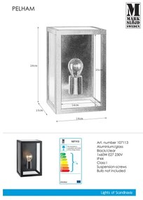 Markslöjd 107113 - Applique da esterno PELHAM 1xE27/60W/230V IP44 nero