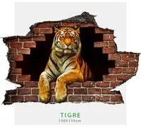 Adesivo da parete TIGRE con effetto 3D foro su mattoni wall sticker adesivo per muro Misura: 150x100 cm