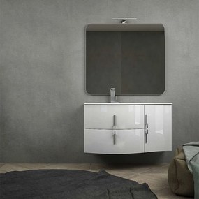 Mobile da Bagno Sospeso Praga 105 cm con Cassettoni, Lavabo e Specchio LED