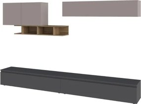 Parete Attrezzata Salotto 300 Cm Con Pensili E Vani Noce Moka E Antracite Monica