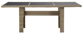 Tavolo da giardino marrone 200x100x74 cm in vetro e polyrattan