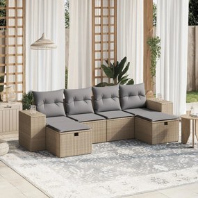 Set Divano da Giardino 6 pz con Cuscini Beige Misto Polyrattan