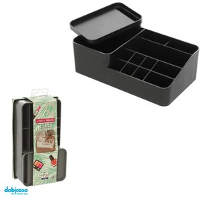 Organizer Porta Cosmetici "Smack"In Plastica Con 11 Scomparti e Box Con Coperchio Nero