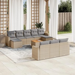 Set divano da giardino 11 pz con cuscini beige misto polyrattan