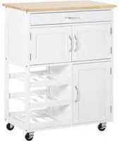 Carrello da Cucina 1 Cassetto 3 Ante 67x37x87 cm in Legno Bianco