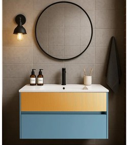 Mobile da bagno sospeso sotto lavabo L 89.5 x H 50 x P 45.5 cm blu laccato opaco, 2 cassetti Niwa