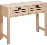 Tavolo Consolle Legno Chiaro Manufatto 2 Cassetti Maniglie Nere Mobili Soggiorno Corridoio Design Moderno Boho