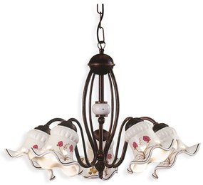 Lampadario Classico Chieti Metallo E Ceramica Nero Sfumato Rame 5 Luci E14