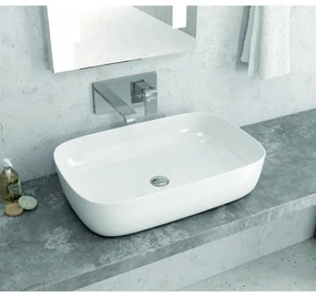 Kamalu - Lavabo da appoggio 60cm linee arrotondate bianco | Litos-0013