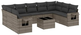 Set divano da giardino 10 pz con cuscini grigio in polyrattan