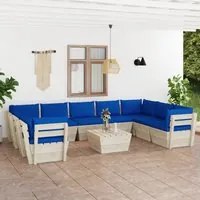 Set Divani da Giardino su Pallet 10 pz con Cuscini Legno Abete 3063634