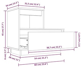 Comodino Bianco 60x34x51 cm in Legno Massello di Pino