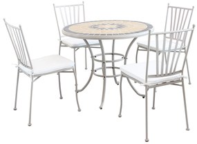 VENTUS - set tavolo da giardino con piano in mosaico tondo 90 compreso di 4 sedie in ferro