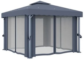 Gazebo con Tende 3x3 cm Antracite Alluminio