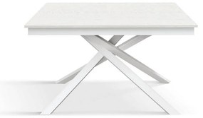 Tavolo VOLPAIA in legno, finitura bianco frassinato e base in metallo verniciato bianco, allungabile 140&#215;80 cm &#8211; 190&#215;80 cm