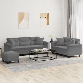 Set Divani 3 Pz Con Cuscini Grigio Scuro İn Tessuto Microfibra /