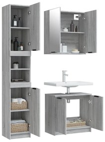 Set mobili da bagno 3 pz grigio sonoma in legno multistrato