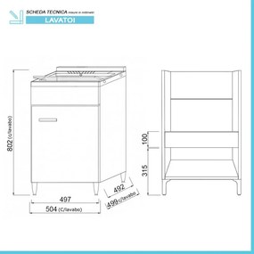 Mobile lavatoio 50x50 cm 1 anta bianco venato con vasca in resina