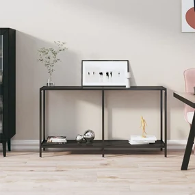 Tavolo Consolle Nero 140x35x75,5 Cm İn Vetro Temperato /