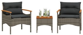 Set Divani Da Giardino 3 Pz Con Cuscini Grigio İn Polyrattan /