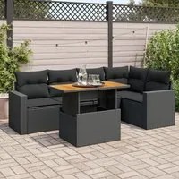 Set Divano da Giardino 6 pz con Cuscini Nero in Polyrattan 3327037