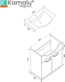 Mobile bagno a terra o sospeso 65 cm bicolore bianco e legno chiaro | LAC-ESTIA-65 - KAMALU