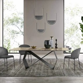 Tavolo fisso 210 cm KARL con base metallo Nero e piano vetro martellato Bronzo