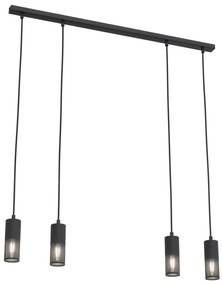 Lampadario Moderno 4 Luci Melt Cilindri Con Rete In Acciaio Nero