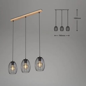 Brilo - Lampadario a sospensione con filo WAKTU 3xE27/60W/230V albero di caucciù