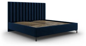 Letto matrimoniale imbottito blu scuro con contenitore con griglia 200x200 cm Casey - Mazzini Beds