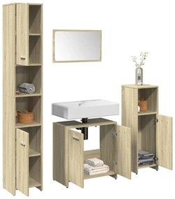 Set mobili da bagno 4 pz rovere sonoma in legno multistrato