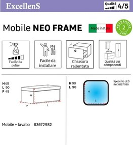 Mobile sottolavabo e lavabo Neo Frame per vasca centrale grigio scuro L 90 x H 32 x P 48 cm