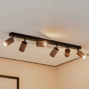 Luminex Plafoniera Nise, a 6 luci, allungata, acciaio nero, legno