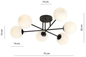 Lampadario Roma 6 Nero con sfere Bianche Satinate E14 da soffitto