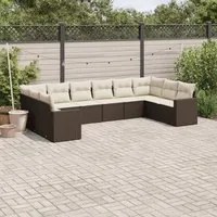 Set Divani da Giardino 10pz con Cuscini in Polyrattan Marrone 3251810