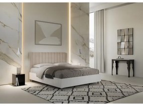 Letto matrimoniale e rete 160x200 in legno bianco e testata in microfibra sabbia Kaia