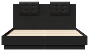 Giroletto con Testiera e LED Nero 140x200 cm