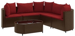 Set divano da giardino 6 pz con cuscini marrone in polyrattan