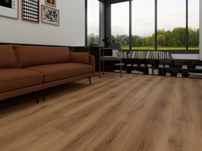 Pavimento SPC passaggio intenso Madrid rovere scuro Sp 5.5 mm con sottopavimento integrato 2.514 m²