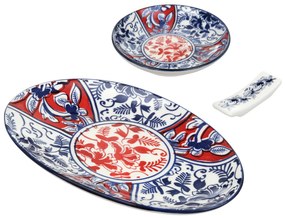 Set sushi 3 pezzi con decori rossi e blu Sushiko